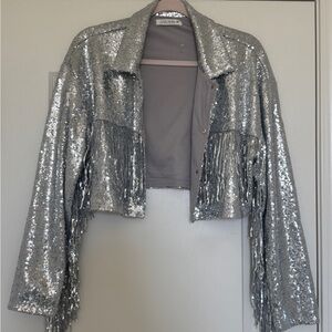 12th Tribe Metallic Sequin Fringe Blazer
